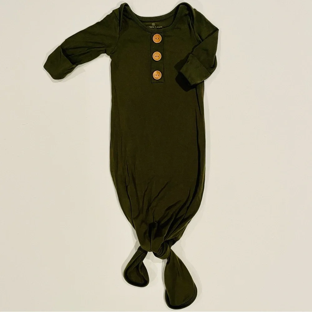 Caden Lane Solid Olive Bamboo Knotted Gown Boys 0-3M Girls Green Sleep Sack Baby